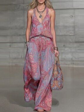 Zimmermann Paisley Halter Two-piece set in Blush Pink and Light Blue